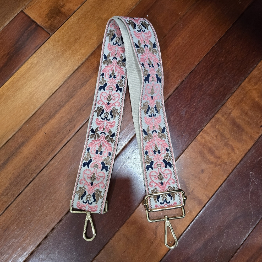 Pink and Tan Crossbody Strap with Gold Hardware